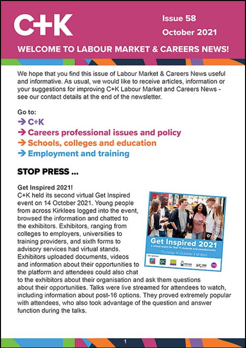Front page copy of Labour Market and Careers News Issue 58